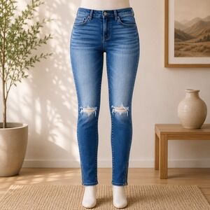 Young &‎ Reckless Skinny Jeans Mens 28 Blue Distressed Ripped Ankle Zip Denim